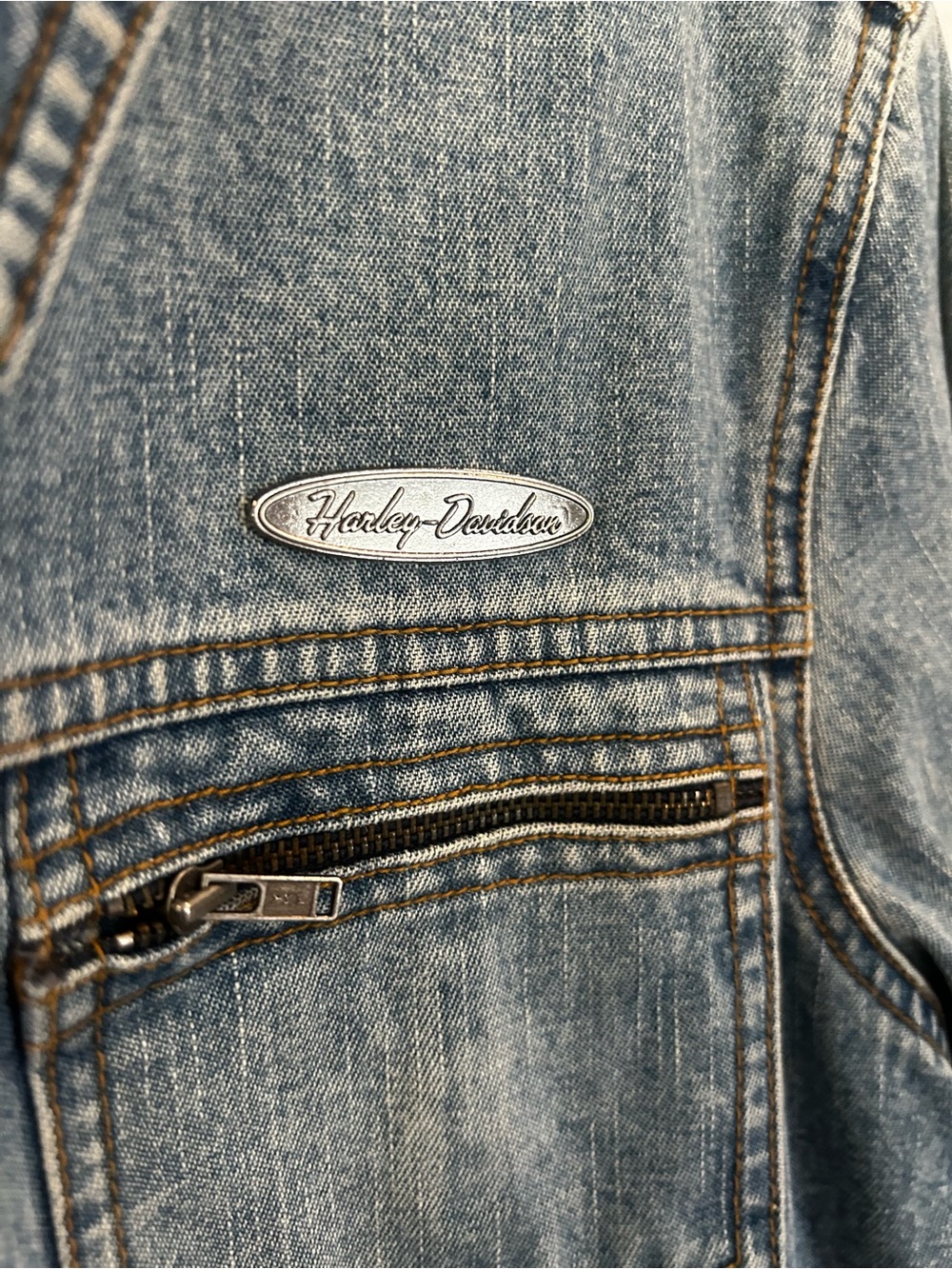 Vintage Harley Davidson Women’s Denim embroidered eagle Jacket Size S - Picture 9 of 10